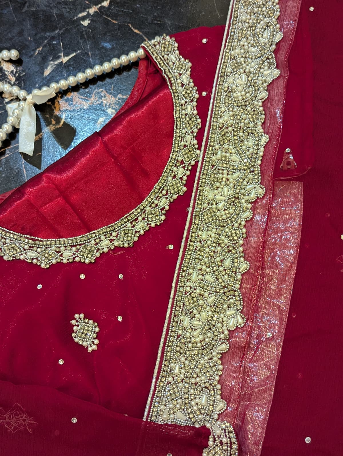 Red saree alternate view